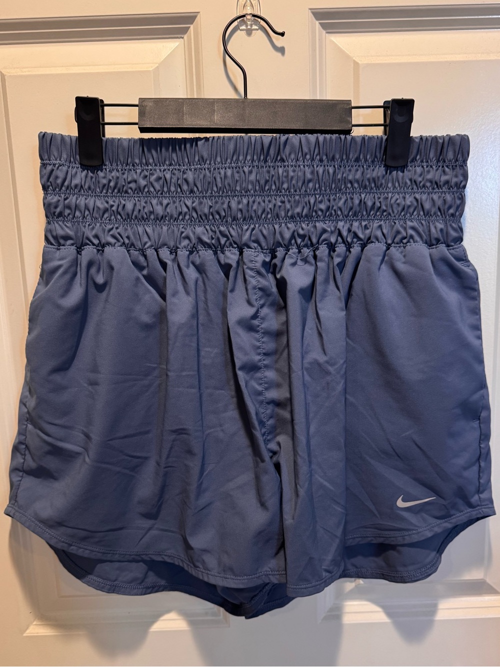 Nike Women's Slate Blue Smocked-Waist Athletic Shorts